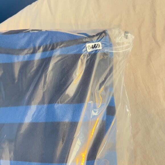 Ann Taylor Knit Dress Just Above the Knee Woman S Blue Stripe Gold Button Detail - Picture 11 of 11